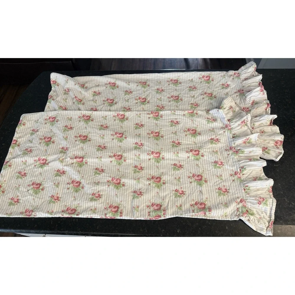 RARE Ralph Lauren Emma Striped King Comforter & 2 Ruffle Shams Floral Bedroom